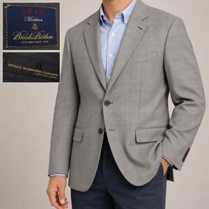 Brooks Brothers‎ Sport Coat Mens 42R Madison Grey Plaid Wool Italy Luxury Blazer